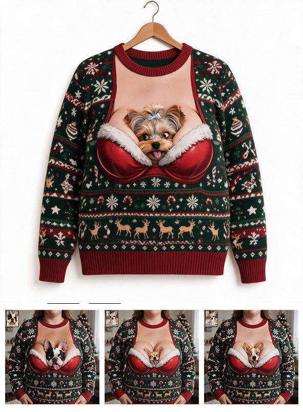 Custom Photo Christmas Yorkshire Terrier Funny Ugly Sweater Dog Lover Gift
