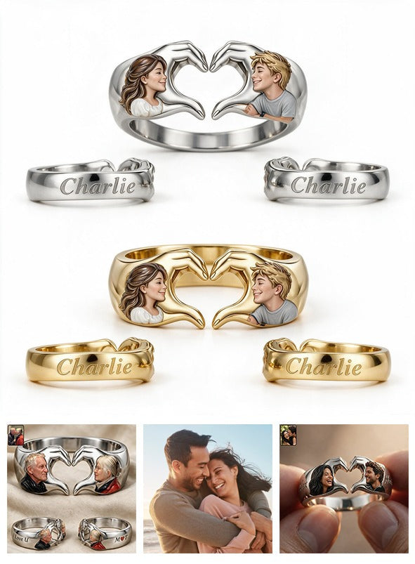 Personalized Anniversary Couple Hand Heart Adjustable Ring Husband Wife Gift