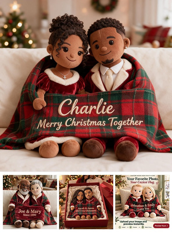 Personalized Christmas Latino Couple Faux Fur Pillow Holiday Couple Gift