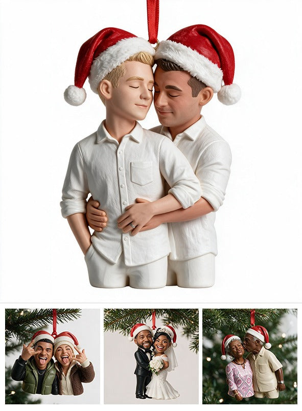 Custom Photo Christmas Gay Couple Caricature Ornament LGBT Gift
