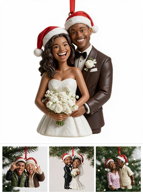 Custom Photo Christmas Black Couple Wedding Ornament