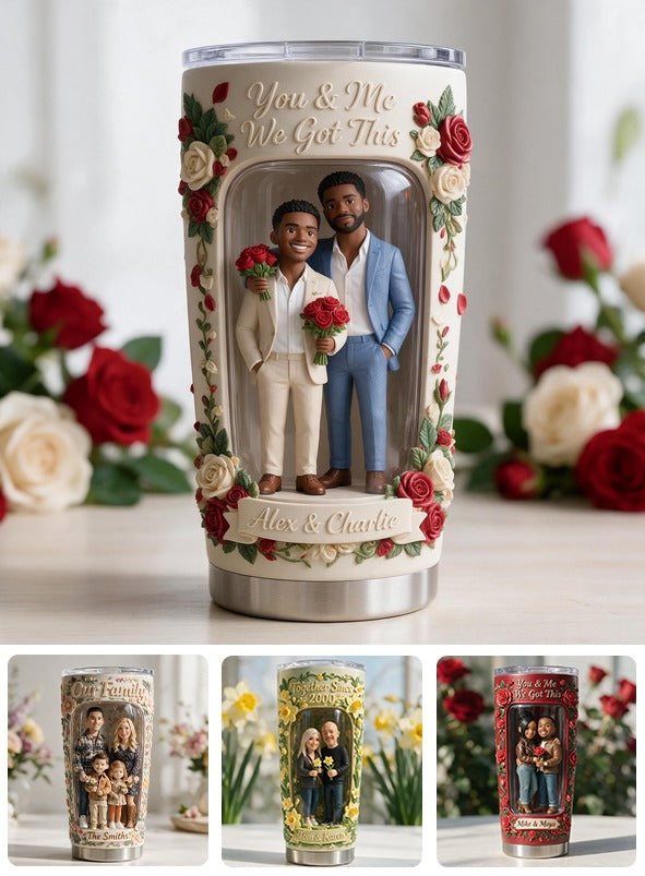 Custom Photo Black Gay Couple Tumbler, LGBT Couple Keepsake Gift