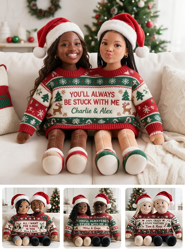 Custom Photo Christmas Black Lesbian Couple Faux Fur Pillow, LGBT Couple Holiday Gift