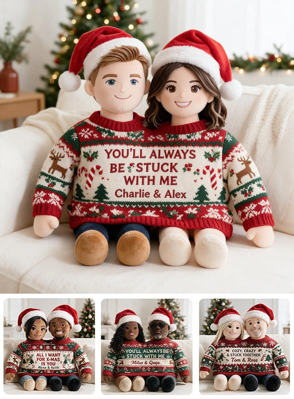 Custom Photo Christmas Couple Faux Fur Pillow - Husband Wife Holiday Home Gift