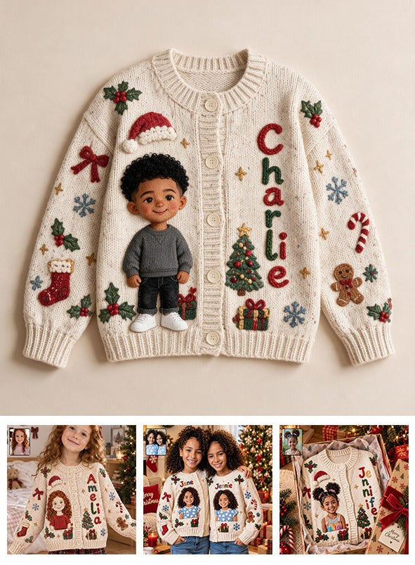 Personalized Christmas Black Little Boy Cardigan Sweater Son Grandson Gift