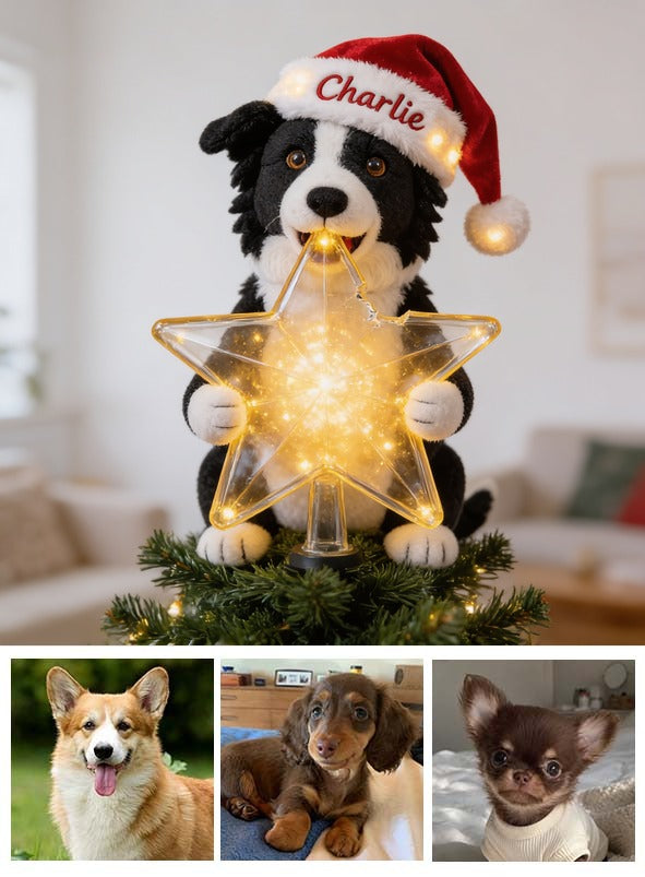 Personalized Christmas Border Collie LED Light Tree Topper Dog Lover Gift