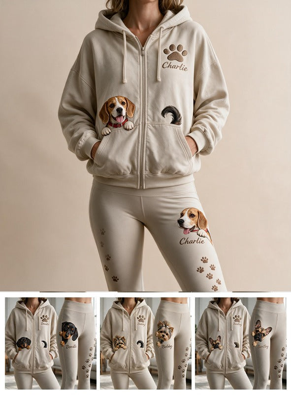 Personalized Adult Tricolor Beagle Zip Hoodie & Leggings Set Dog Lover Gift