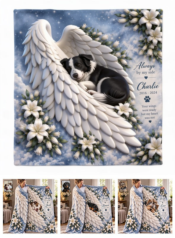 Personalized Black and White Border Collie Memorial Wearable Blanket