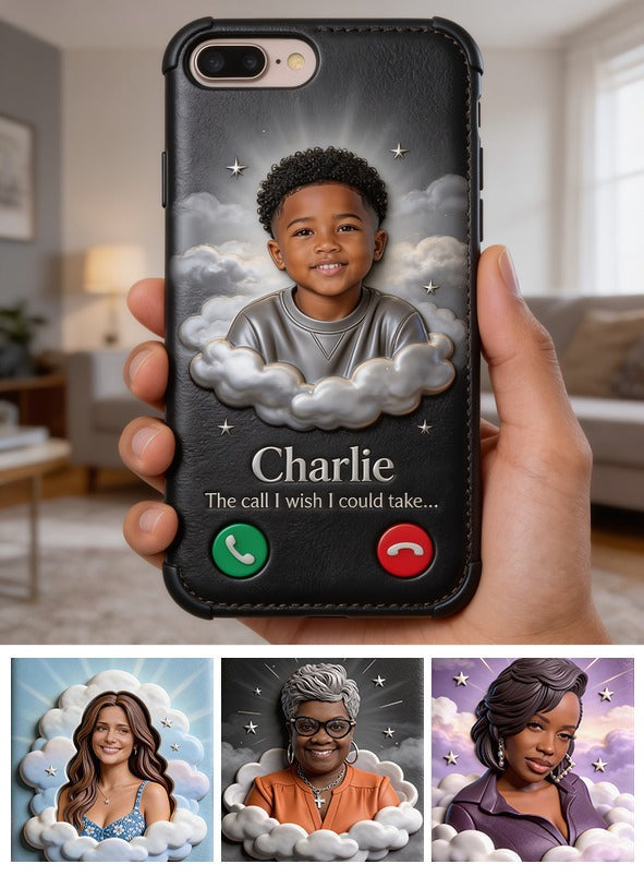 Personalized Black Little Boy Memorial Leather Phone Case Remembrance Gift