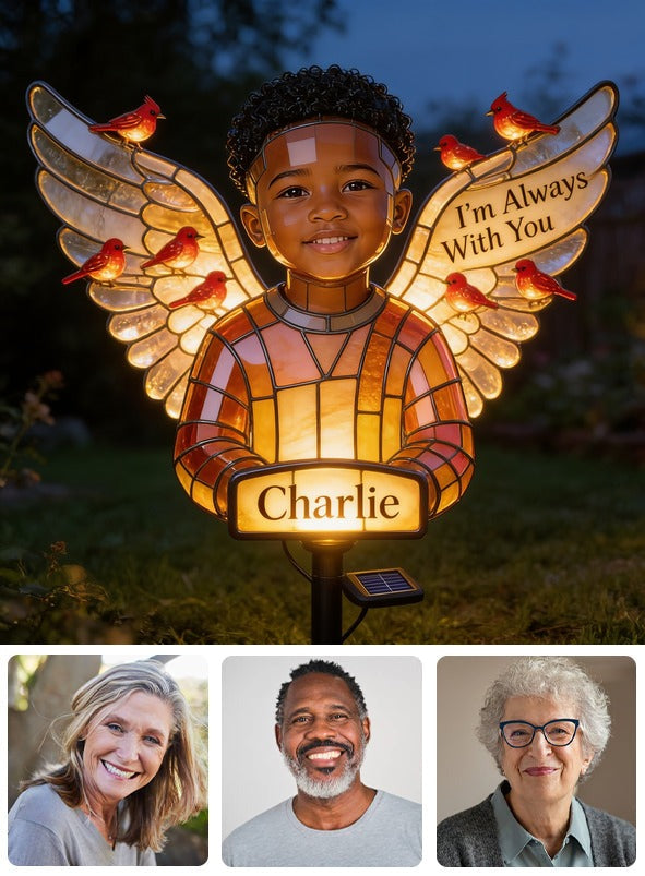 Personalized Black Little Boy Memorial Garden Solar Light Sympathy Gift