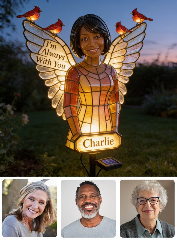 Personalized Middle-Aged Black Woman Memorial Garden Solar Light Sympathy Gift