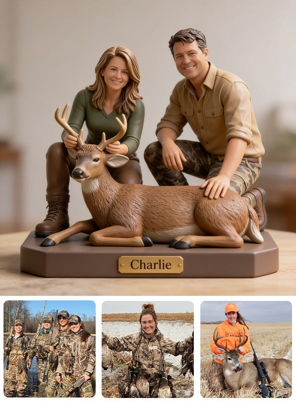 Personalized Middle-Aged Hunting Couple with Deer Custom Shaped Acrylic Plaque