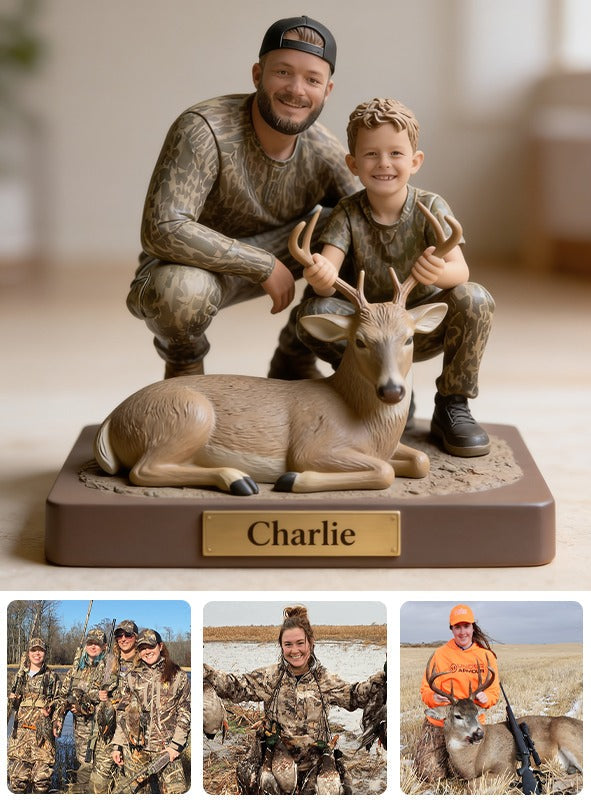 Personalized Hunter and Child with Deer Custom Shaped Acrylic Plaque Hunting Gift
