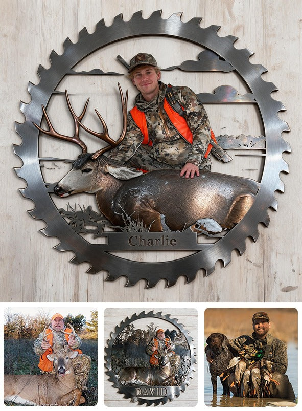 Personalized Hunter with Deer 3D Cut Metal Sign Hunting Wall Decor
