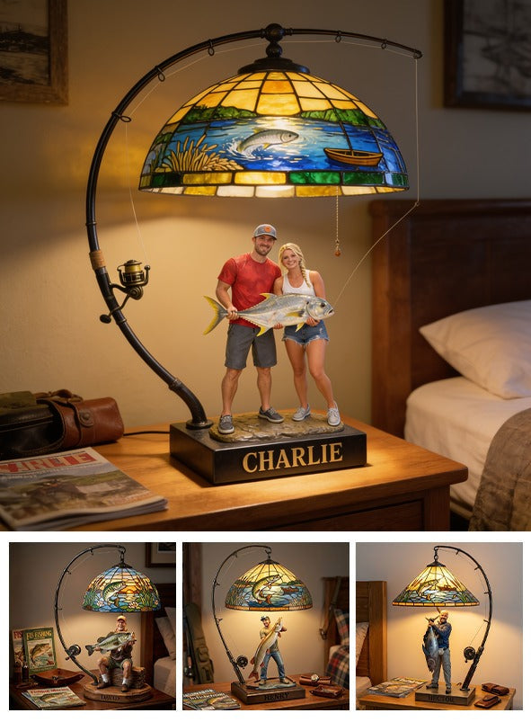 Personalized Fishing Couple Acrylic LED Night Light Fishing Lover Gift