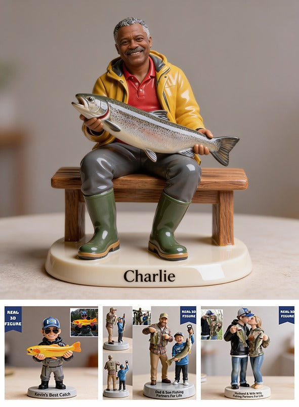 Personalized Middle-Aged Black Fisherman 3D Figurine Keepsake Gift