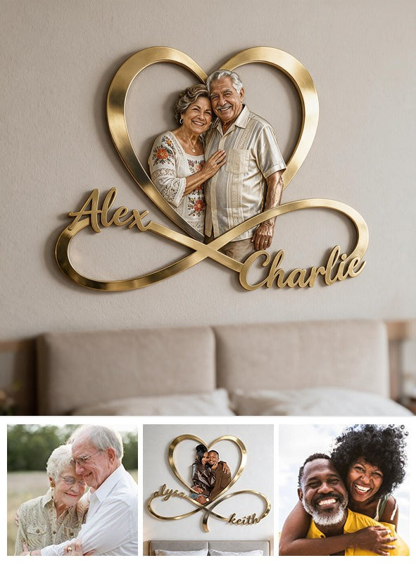 Personalized Custom Photo Older Latino Couple Infinity Heart Metal Sign Bedroom Decor