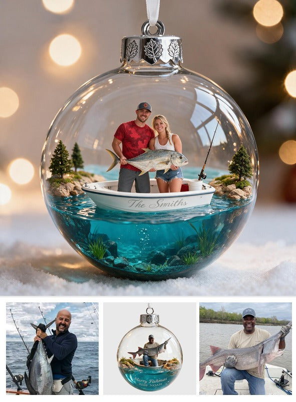 Personalized Custom Photo Christmas Fishing Couple Ornament Holiday Gift