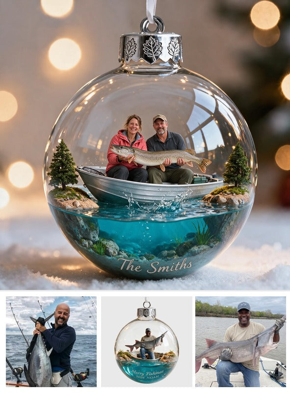 Personalized Custom Photo Christmas Middle-Aged Fishing Couple Ornament