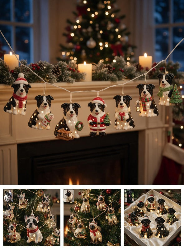 Personalized Custom Photo Christmas Black and White Border Collie String Lights