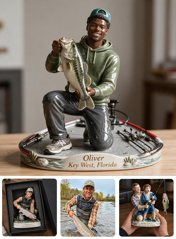 Personalized Custom Photo Black Fisherman 3D Resin Plaque Fishing Home Decor