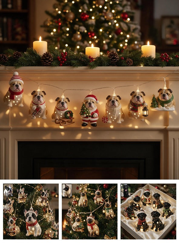 Personalized Custom Photo Christmas Fawn & White Adult Bulldog String Lights