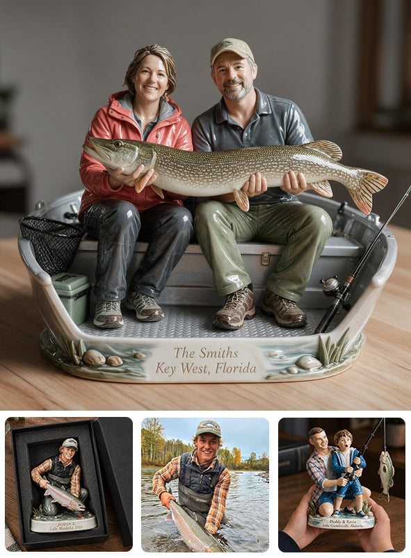 Personalized Custom Photo Middle-Aged Fishing Couple 3D Resin Plaque Fishing Home Decor