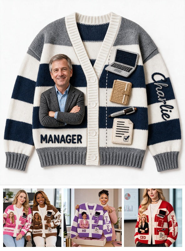 Personalized Older Male Office Cardigan Sweater Work Gift
