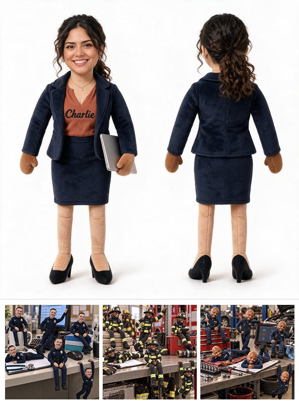 Personalized Latina Female Office Colleague Posable Plush Doll Coworker Gift