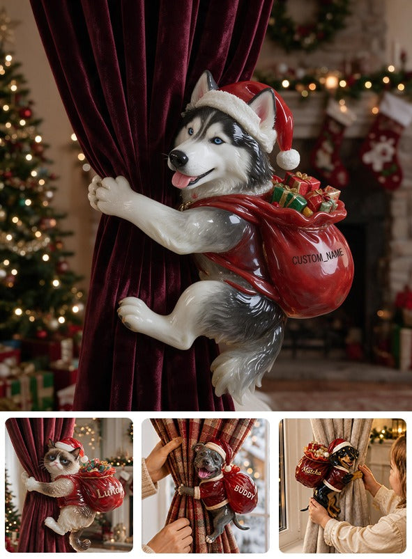 Personalized Custom Photo Christmas Siberian Husky Curtain Tieback Holiday Home Decor