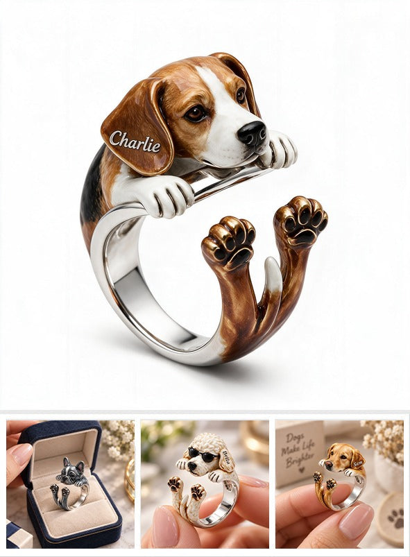 Personalized Adult Tricolor Beagle Adjustable Shaped Ring Dog Lover Gift