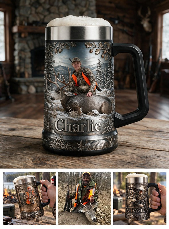 Personalized Hunter with Deer Beer Stein, Hunting Gift for Beer Lovers