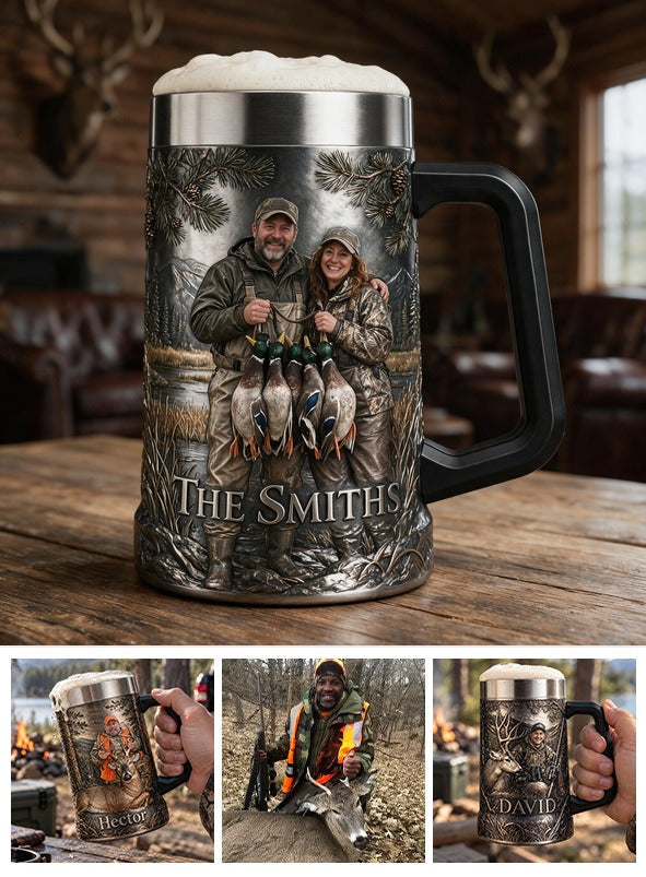 Personalized Custom Photo Middle-aged Duck Hunting Couple Beer Stein Hunting Gift