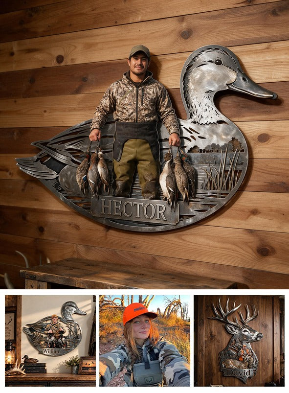Personalized Custom Photo Latino Duck Hunter 3D Cut Metal Sign Hunting Decor