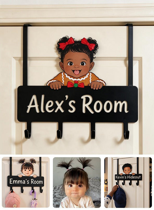 Personalized Custom Photo Christmas Black Christmas Baby Girl Metal Door Hooks Kids Room Decor