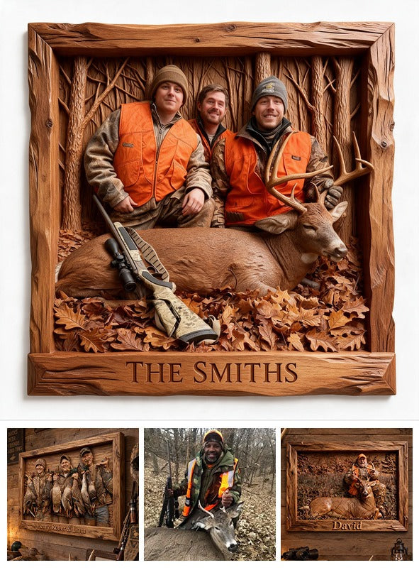 Personalized Custom Photo Hunting Group with Deer Shaped Wood Sign Hunting Lover Gift