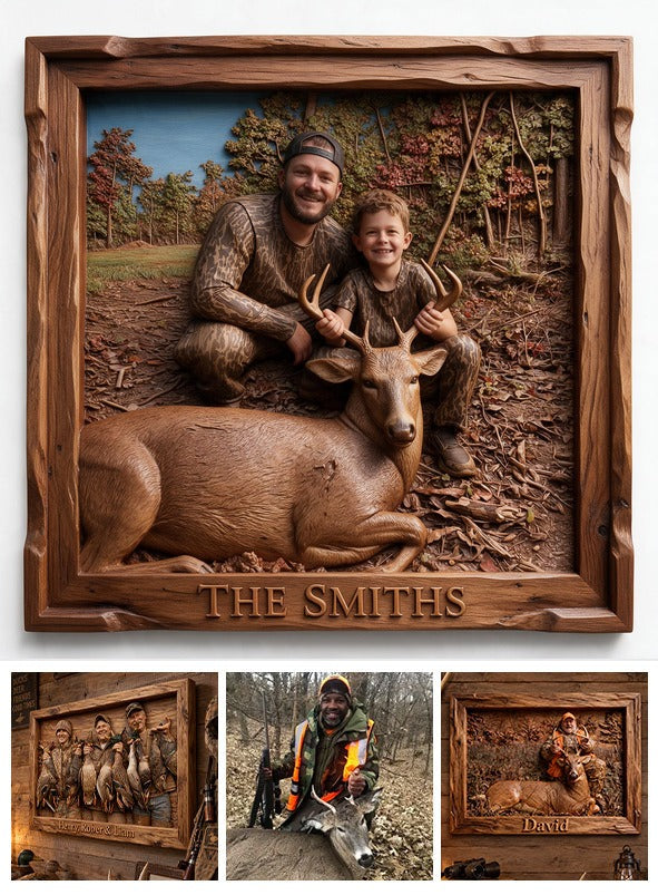 Personalized Custom Photo Hunter and Child with Deer Wood Sign Hunting Wall Decor