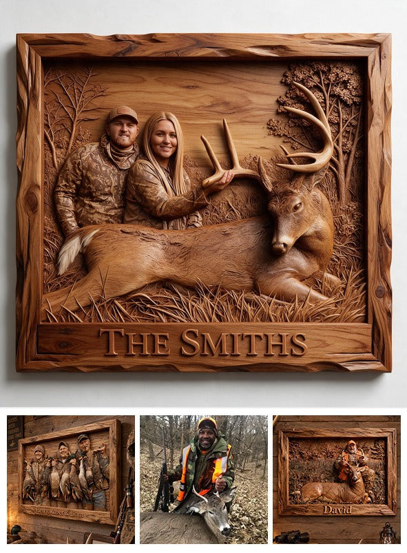 Personalized Custom Photo Hunting Couple with Deer Wood Sign Hunting Cabin Decor