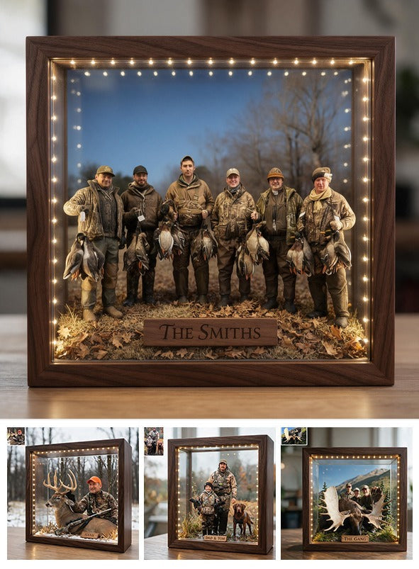 Personalized Custom Photo Duck Hunting Group LED Wooden Frame Light Hunting Gift