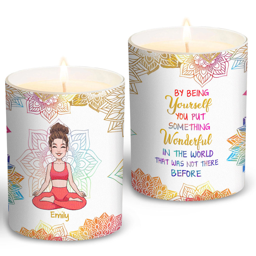 By Being Yourself - Personalized Yoga Candle With Wooden Lid