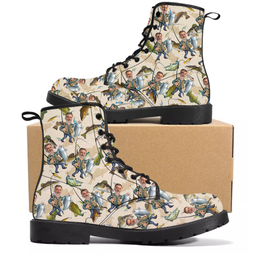 Foto eingefügt Lustiges Angeln - Personalisierte Angelstiefel aus Leder