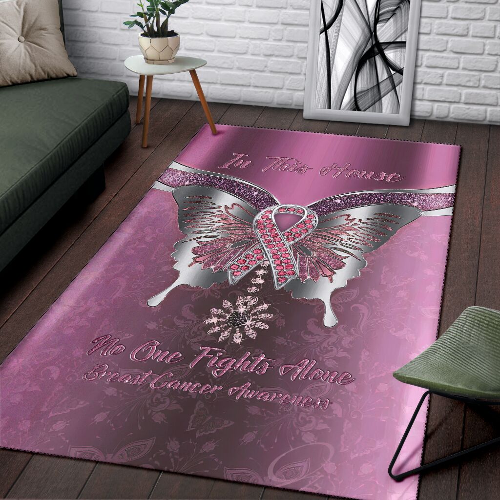 In This House No One Fights Alone Breast Cancer Awareness Rug 0622