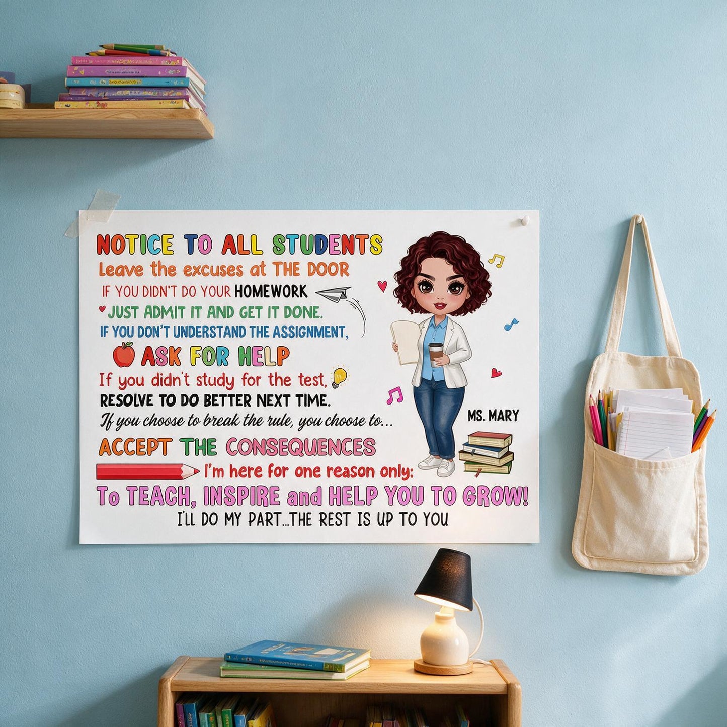 Doll Teacher Notice To Students Personalized Horizontal Poster