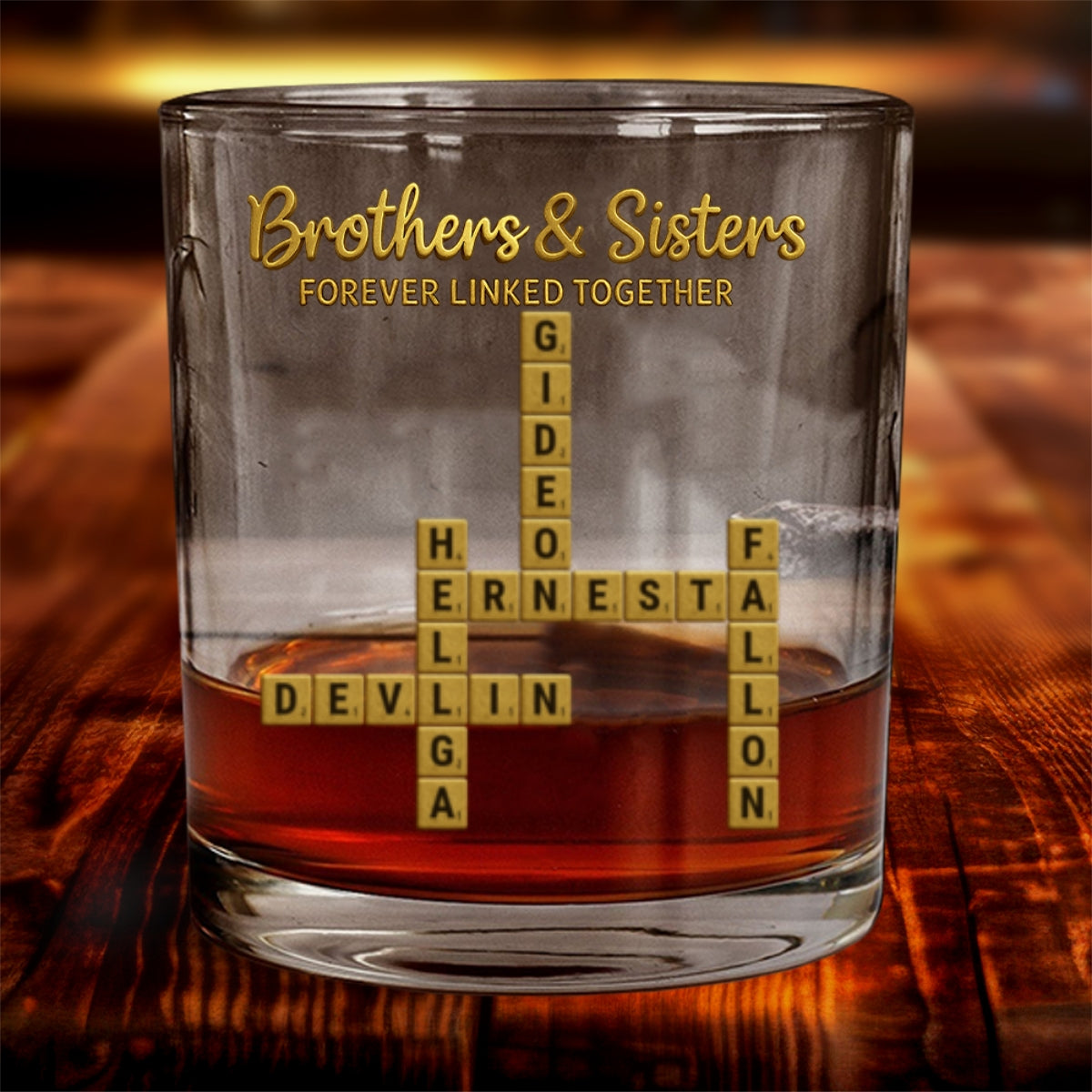 Siblings Crosssord Puzzle Scrabble - Personalized Sibling Whiskey Glass