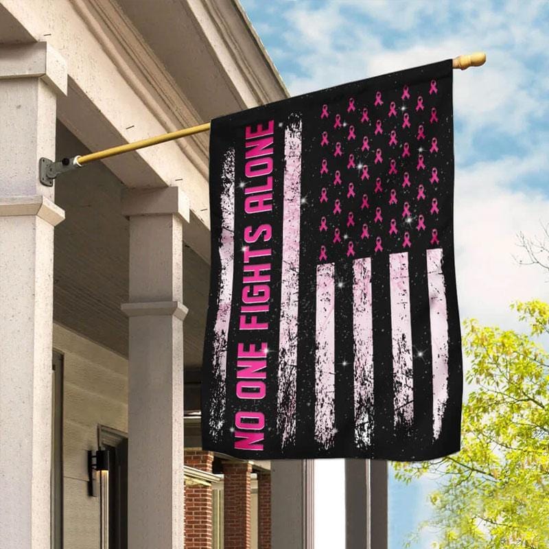 Drapeau américain ruban rose « Personne ne combat seul » - Sensibilisation au cancer du sein - Drapeau de maison 0822