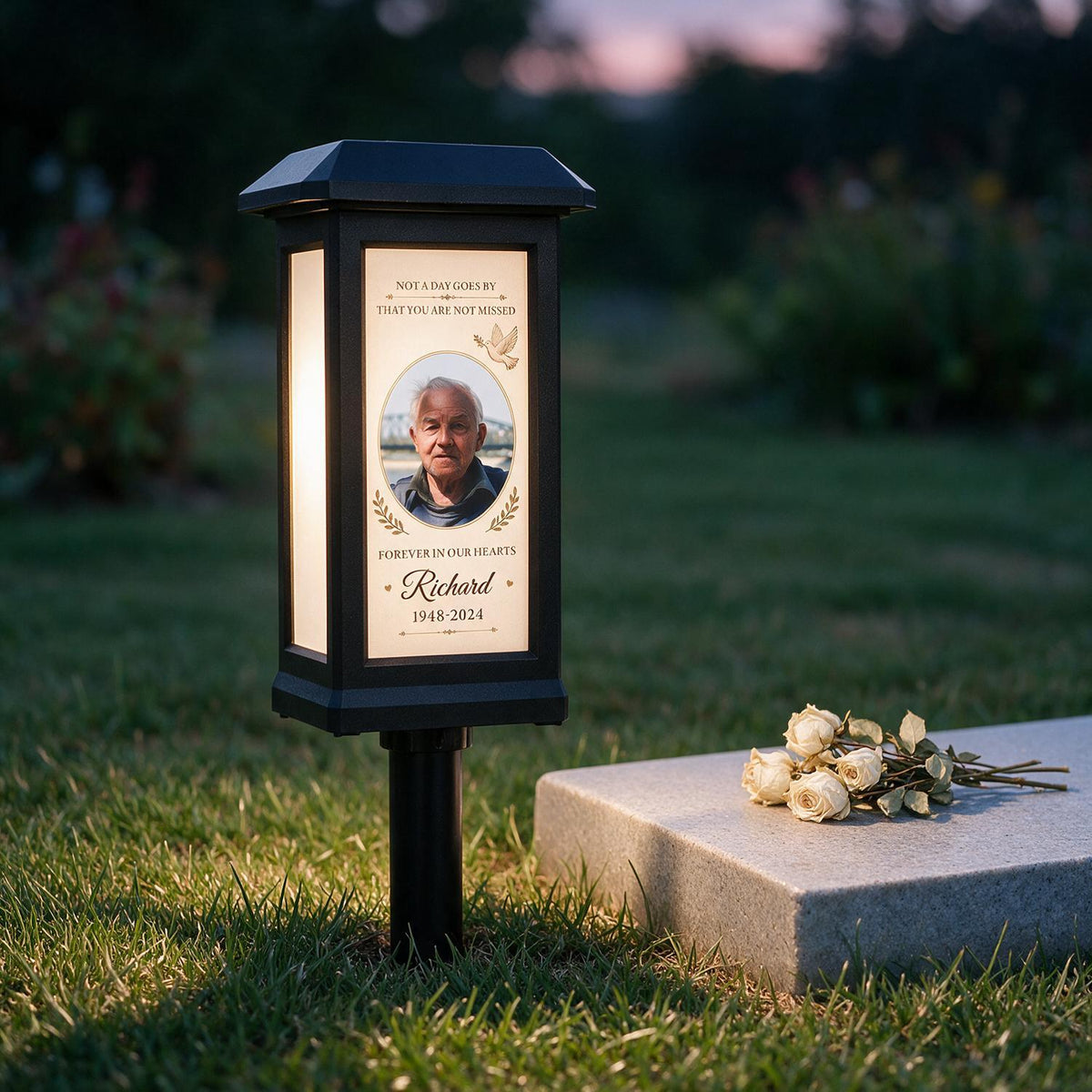 Custom Photo Memorial Solar Garden Light - Forever in Our Hearts Outdoor Graveside Stake, Sympathy Gift for Loss of Loved One