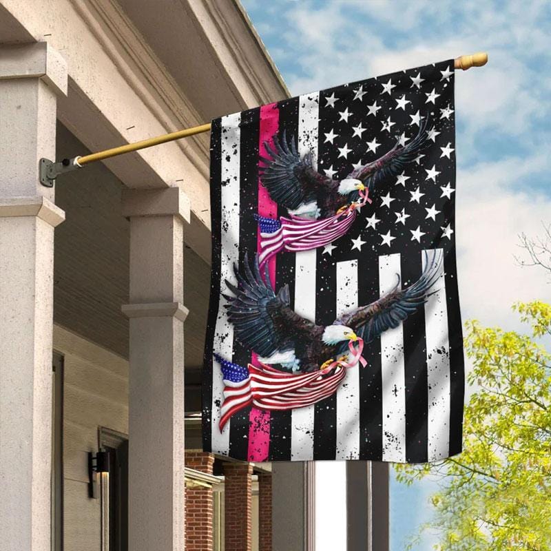 Pink Ribbon Line Eagle American Flag - Hausflagge zur Sensibilisierung für Brustkrebs 0822