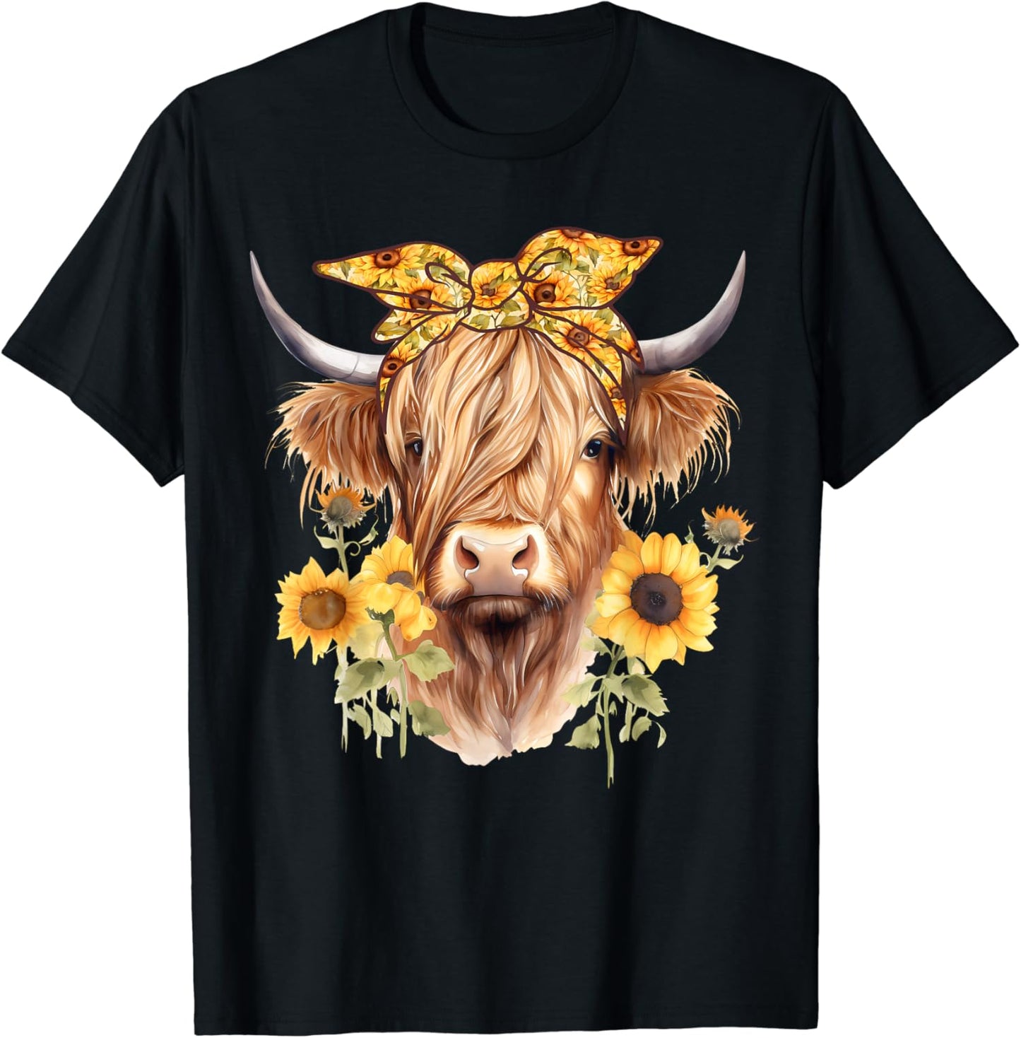 Highland Cow Wearing Sunflower Bandana Heifer Highland Cow T-shirt & Hoodie 0624