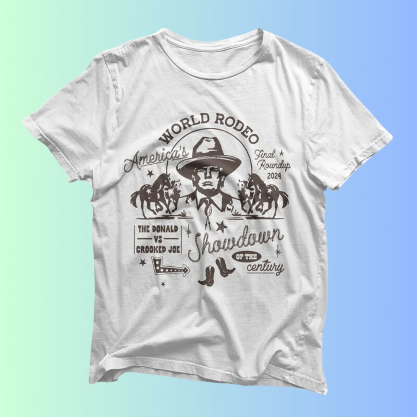 T-shirt « America's World Rodeo 2024 », T-shirt « Trump 2024 », T-shirt « Président », T-shirt « Républicain », Sweat-shirt et sweat à capuche « America Trump ».
