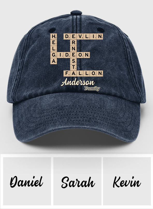 Love Family Scrabble Crossword - Personalized Scrabble Washed Denim Cap